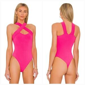 Superdown Gene Cross Front Bodysuit in Pink Medium